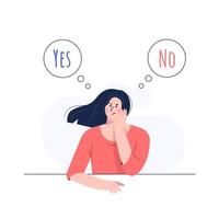 Young girl confusing between yes or no concept vector