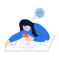A young upset woman checking her phone in flat design vector
