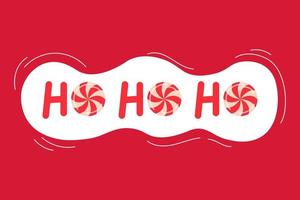 ho ho ho divertida frase. palabras hohoho con piruletas. fondo rojo y blanco. diseño de arte vectorial vector