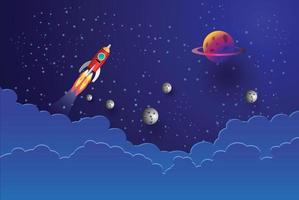 rocket flying In the galaxy , paper art, vector design