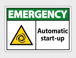 Señal de puesta en marcha automática de emergencia sobre fondo transparente vector