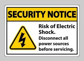 Security notice Risk of electric shock Symbol Sign Isolate on White Background vector