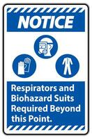 Warning PPE Sign Respirators And Biohazard Suits Required Beyond This Point vector