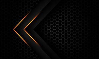 Abstract gold light grey arrow direction overlap on dark metallic hexagon mesh pattern design modern luxury futuristic background vector