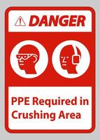 Danger Sign PPE Required In Crushing Area Isolate on White Background vector