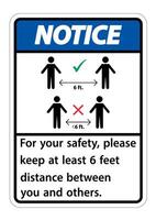 KNotice eep 6 Feet Distance,For your safety,please keep at least 6 feet distance between you and others. vector