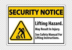 Lifting Hazard,May Result In Injury, See Safety Manual For Lifting Instructions Symbol Sign Isolate on transparent Background,Vector Illustration vector