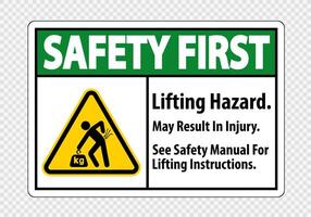 Lifting Hazard,May Result In Injury, See Safety Manual For Lifting Instructions Symbol Sign Isolate on transparent Background,Vector Illustration vector