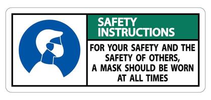 Safety Instructions For Your Safety And Others Mask At All Times Sign on white background vector