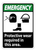 Emergency Sign Protective Wear Is Required In This Area.With Goggles, Hard Hat, And Boots Symbols on white background vector