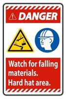 Danger Sign Watch For Falling Materials, Hard Hat Area vector