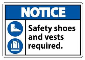 Señal de aviso Se requieren zapatos y chaleco de seguridad con símbolos de ppe sobre fondo blanco, ilustración vectorial vector