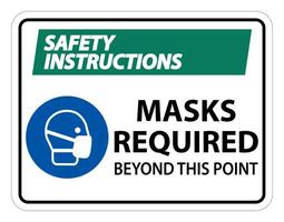 Safety Instructions Masks Required Beyond This Point Sign Isolate On White Background,Vector Illustration EPS.10 vector