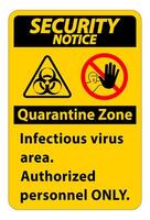 Security Notice Quarantine Infectious Virus Area sign on white background vector