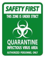 Safety First Quarantine Infectious Virus Area Sign Isolate On White Background,Vector Illustration EPS.10 vector