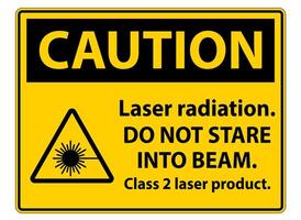 Caution Laser radiation,do not stare into beam,class 2 laser product Sign on white background vector