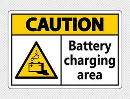 Caution battery charging area Sign on transparent background vector