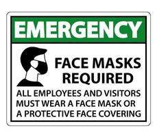 Emergency Face Masks Required Sign on white background vector