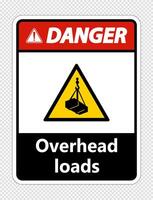 Danger overhead loads Sign on transparent background vector