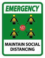 Emergency Maintain social distancing, stay 6ft apart sign,coronavirus COVID-19 Sign Isolate On White Background,Vector Illustration EPS.10 vector