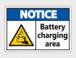 Notice battery charging area Sign on transparent background vector