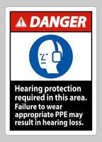 Danger Sign Hearing Protection Required In This Area, Failure To Wear Appropriate PPE May Result In Hearing Loss vector