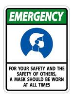 Emergency For Your Safety And Others Mask At All Times Sign on white background vector