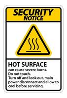 Security Notice Hot surface sign on white background vector