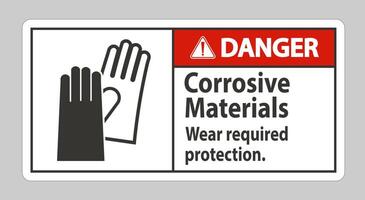 Danger Sign Corrosive Materials, Wear Required Protection vector