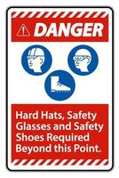 Señal de peligro Se requieren cascos, gafas de seguridad y calzado de seguridad más allá de este punto con el símbolo de ppe vector