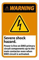 Warning Severe shock hazard sign on white background vector