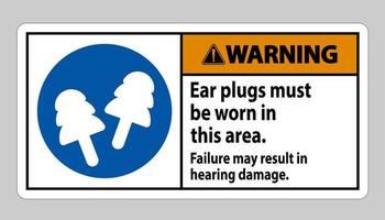 señal de advertencia, se deben usar tapones para los oídos en esta área, la falla puede resultar en daños auditivos vector