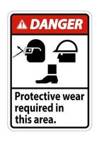 Danger Sign Protective Wear Is Required In This Area.With Goggles, Hard Hat, And Boots Symbols on white background vector