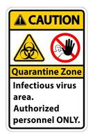 Caution Quarantine Infectious Virus Area sign on white background vector