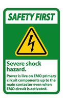 Safety First Severe shock hazard sign on white background vector