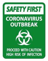 Safety First Coronavirus Outbreak Sign Isolate On White Background,Vector Illustration vector