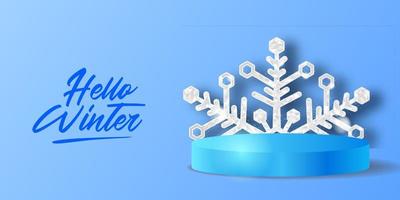 hola invierno copo de nieve 3d brillo decoración de fondo de lujo vector