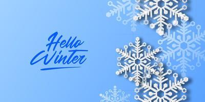 Hello Winter snowflake 3d sparkle luxury background decoration vector