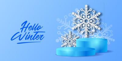 Hello Winter snowflake 3d sparkle luxury background decoration vector