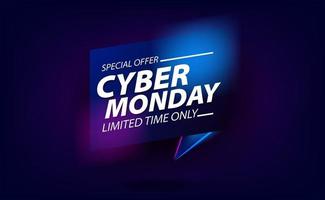 promoción de banner de oferta de venta de cyber monday techno neón vector