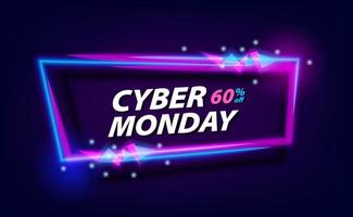 Cyber monday techno neon sale offer banner promotion vector