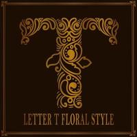 Vintage Letter T floral pattern style vector