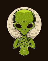 illustration alien with a moon on black background vector