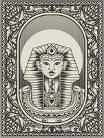 illustration vintage king egypt monochrome style vector