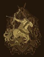 Illustration horsesman sagittarius with vintage engraving ornament vector