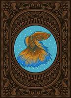 illustration beautiful betta fish on vintage aquarium frame vector