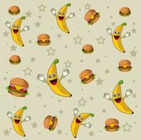 cute banana with burger seamless pattern vector