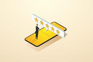 Businessman standing evaluation on mobile phone. vector