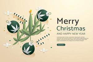 Marijuana leaf with Christmas Ball and decoration candy canes. vector