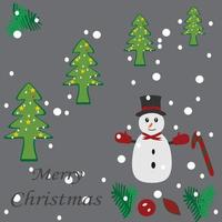 draw snowman with tree for Christmas Day vector